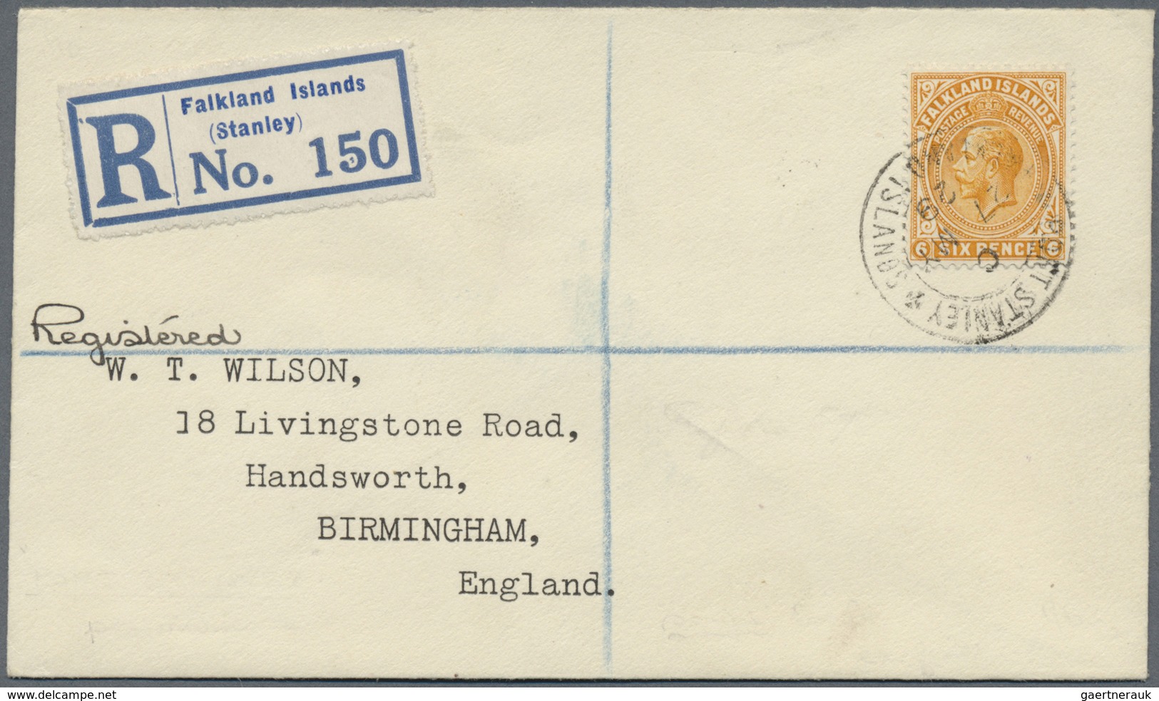 Br Falklandinseln: 1929, 6d. Yellow-orange, Single Franking On Registered Cover From "PORT STANLEY 27 M - Falkland