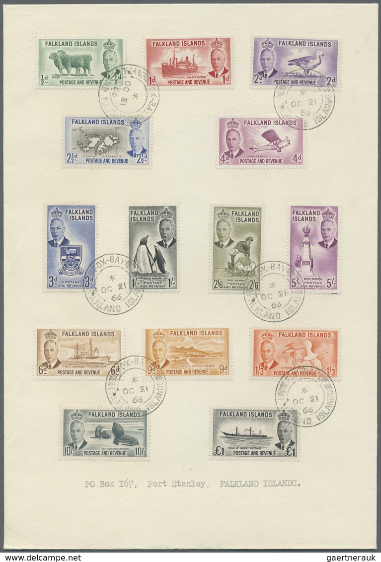 Brfst Falklandinseln: 1952, Georg VI Definites Set Of 14 Complete On Piece Cancelled To Order FOX BAY OC 2 - Falkland