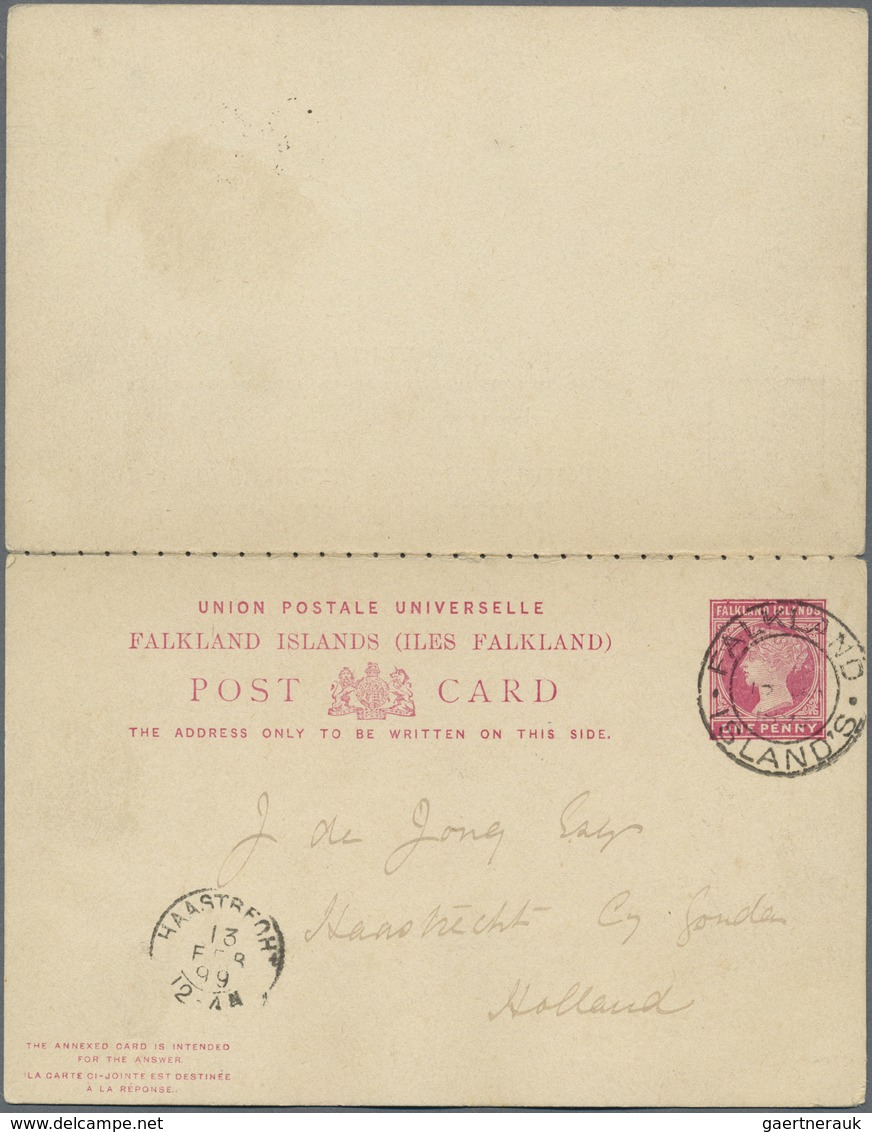 GA Falklandinseln - Ganzsachen: 1892, 1 D Carmine QV Psc Sent C.t.o From FALKLAND ISLANDS, 5.AU 96, Via - Falkland