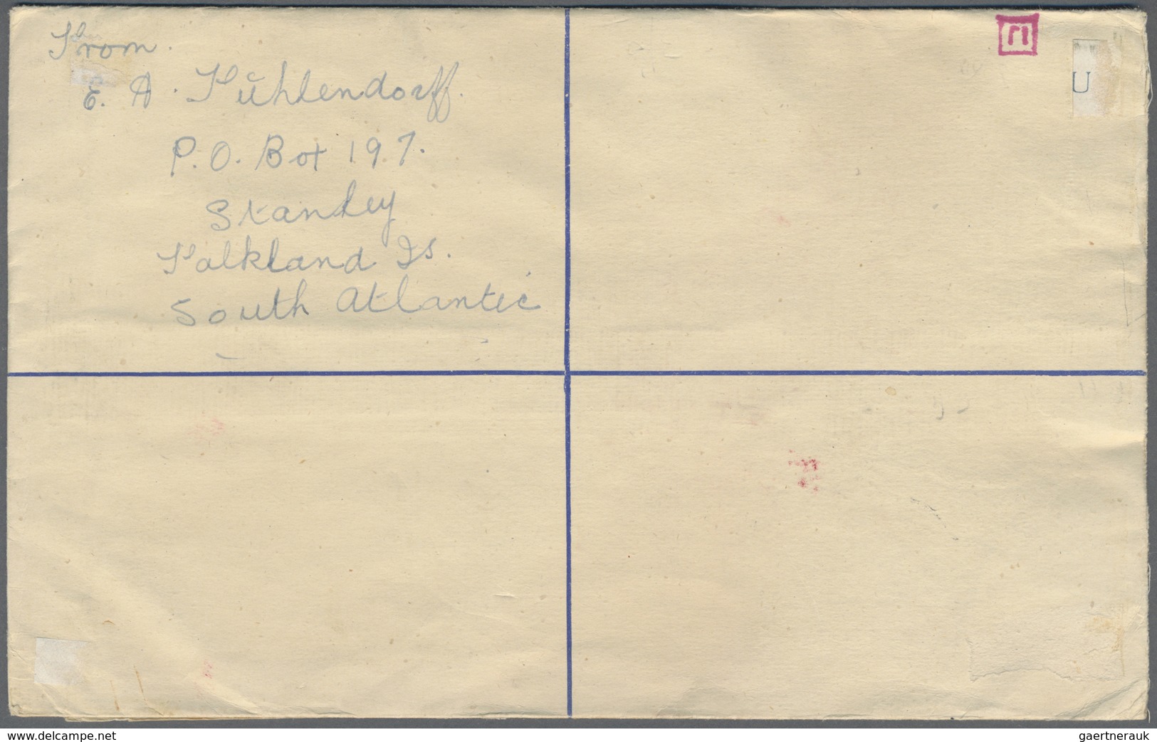 GA Falklandinseln - Ganzsachen: 1955 (ca.). Registered KGVI Postal Stationery Envelope 4d Blue Upgraded - Falklandeilanden