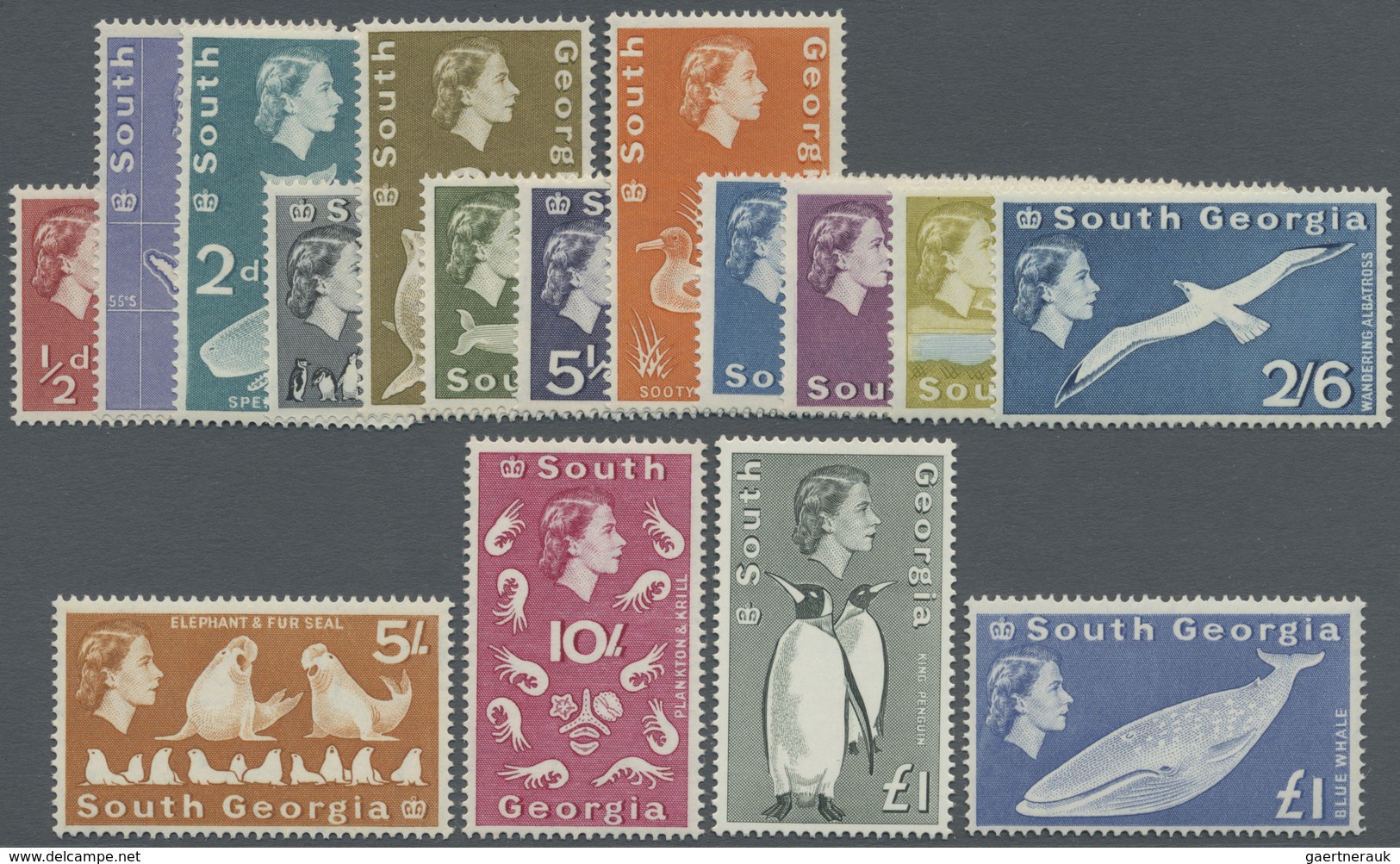 ** Falklandinseln - Süd-Georgien + Süd-Sandwich-Inseln: 1963/1969, QEII Animal Definitives Complete Set - Falklandeilanden