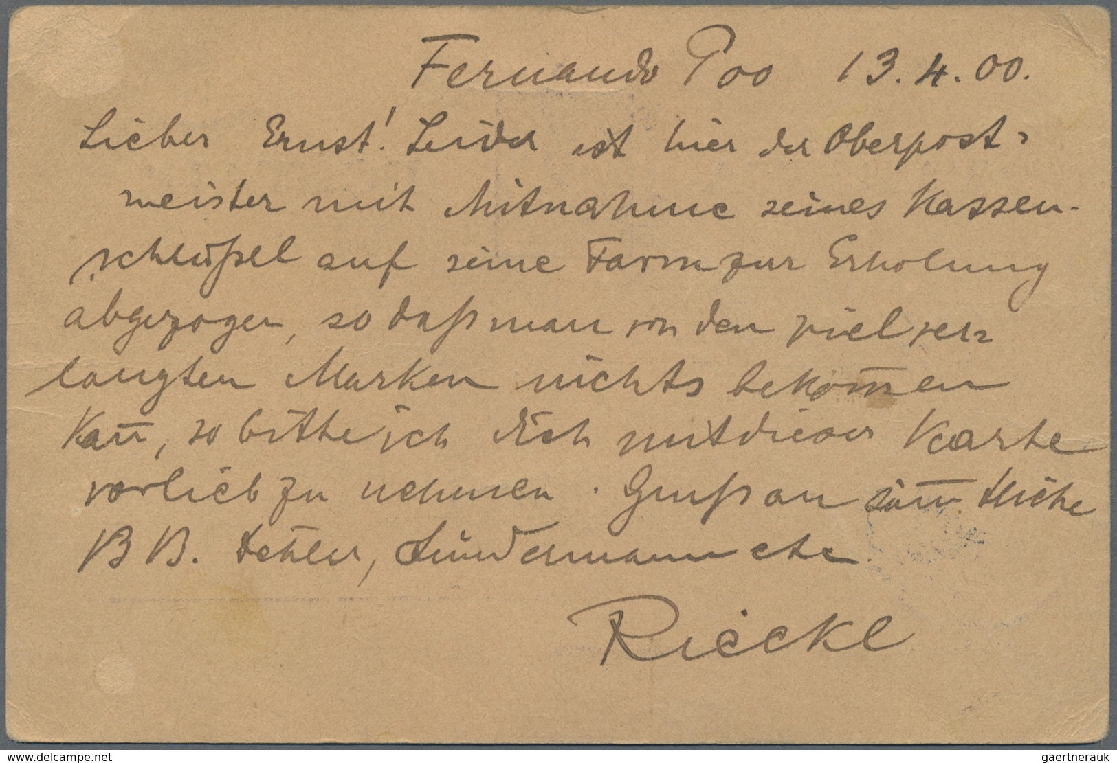 GA Fernando Poo: 1900, Stationery Card 2 C. Violet Sent From "FERNANDO POO 13.4.00" Via Liverpool (26.5 - Fernando Po