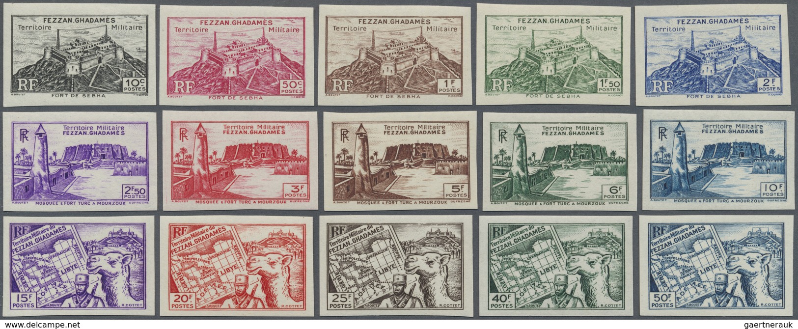 * Fezzan: 1946, Definitives Pictorials, 10c. To 50fr., Complete Set Of 15 Stamps Imperforate, Mint O.g - Lettres & Documents