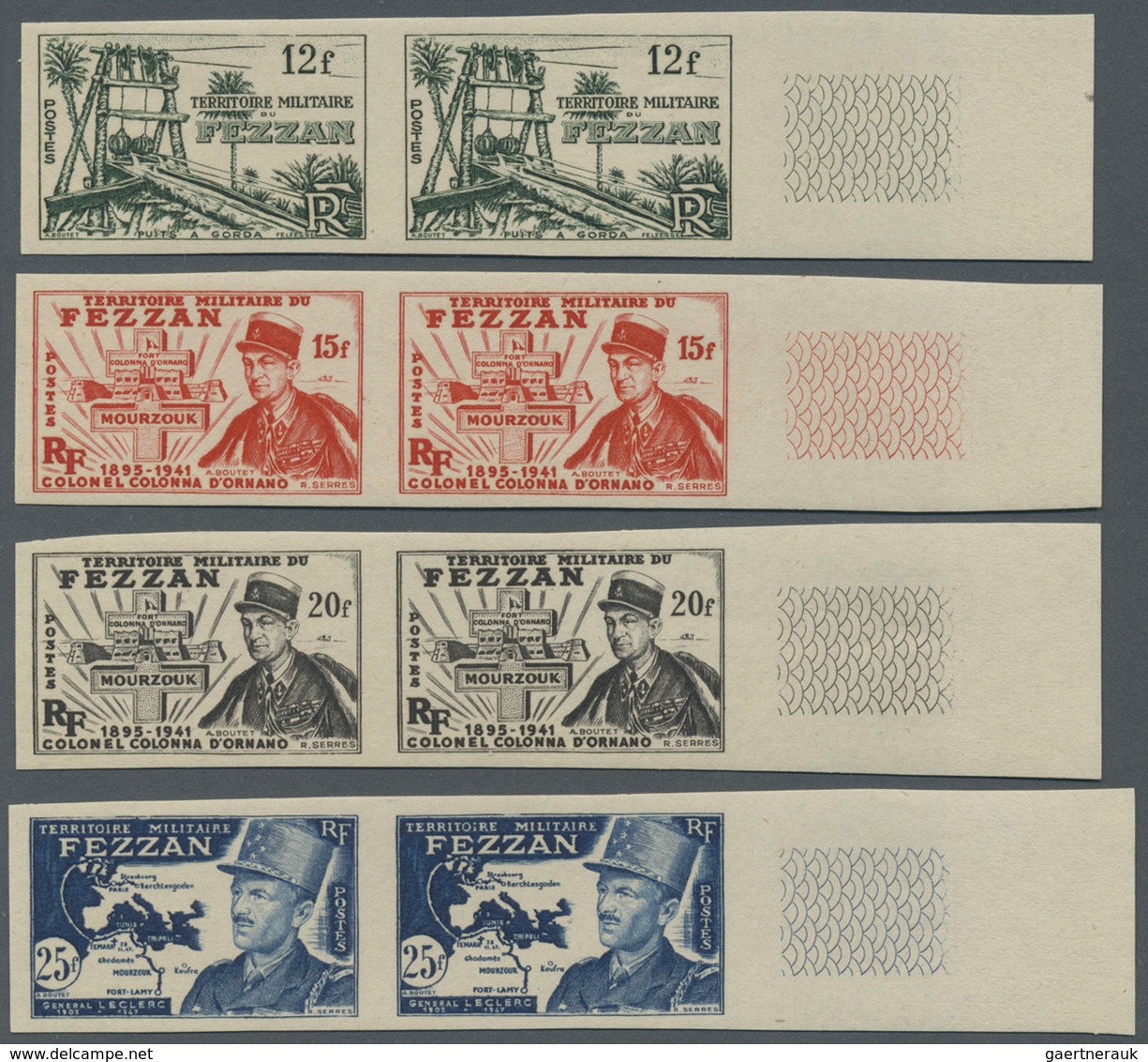 **/* Fezzan: 1949, Definitives Pictorials/Officers, 1fr. to 50fr., complete set of eleven values IMPERFOR