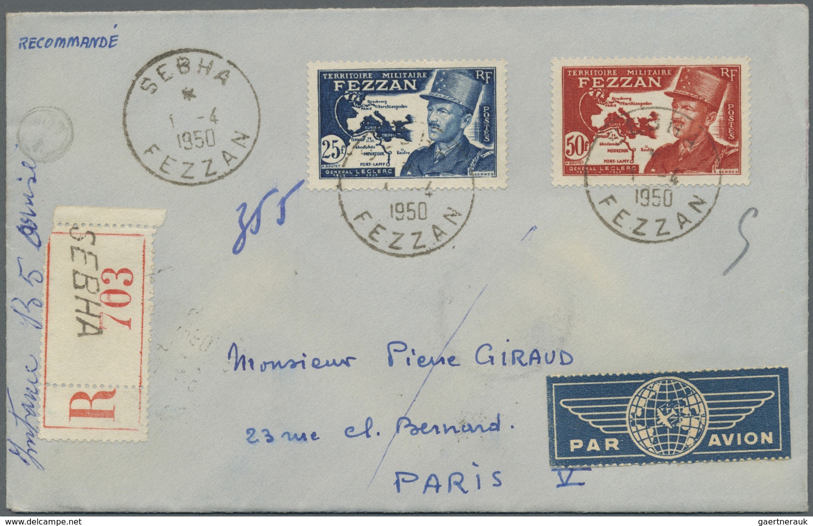 Br Fezzan: 1949, Definitives Pictorials/Officers, 1fr. To 50fr., Complete Set Of Eleven Values On Two R - Covers & Documents