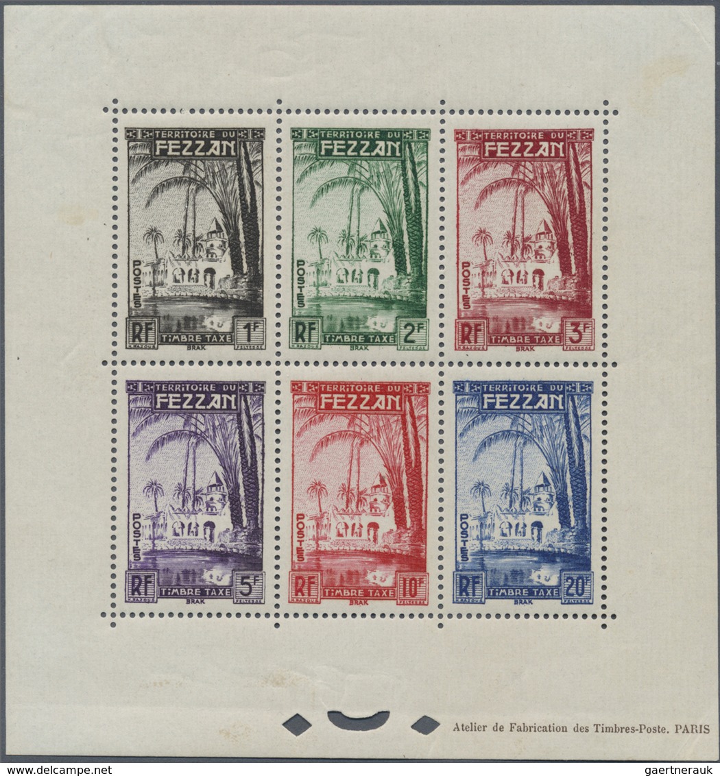 **/(*) Fezzan: 1950. Lot With One Composite, Perforated Epreuve Of Six Stamps (mint, Nh) For The Complete O - Brieven En Documenten