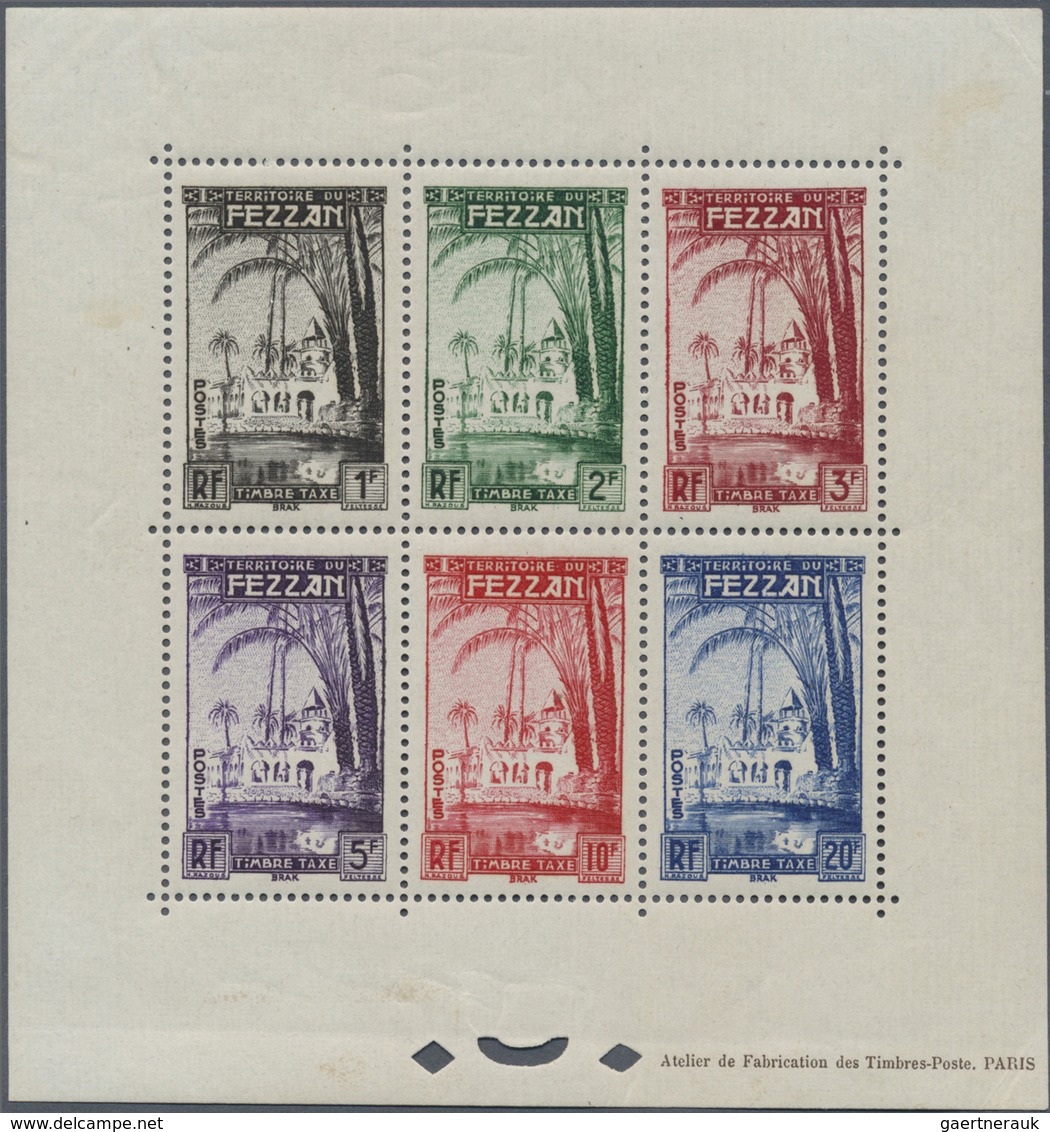 **/(*) Fezzan: 1950. Lot With One Composite, Perforated Epreuve Of Six Stamps (mint, Nh) For The Complete O - Lettres & Documents