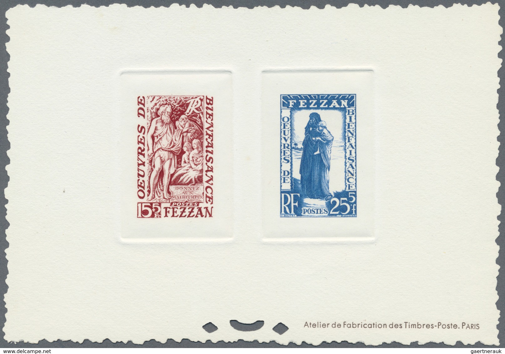 (*) Fezzan: 1950. Lot With One Composite Epreuve D'atelier With Two Stamps For The Complete Charity Set - Brieven En Documenten