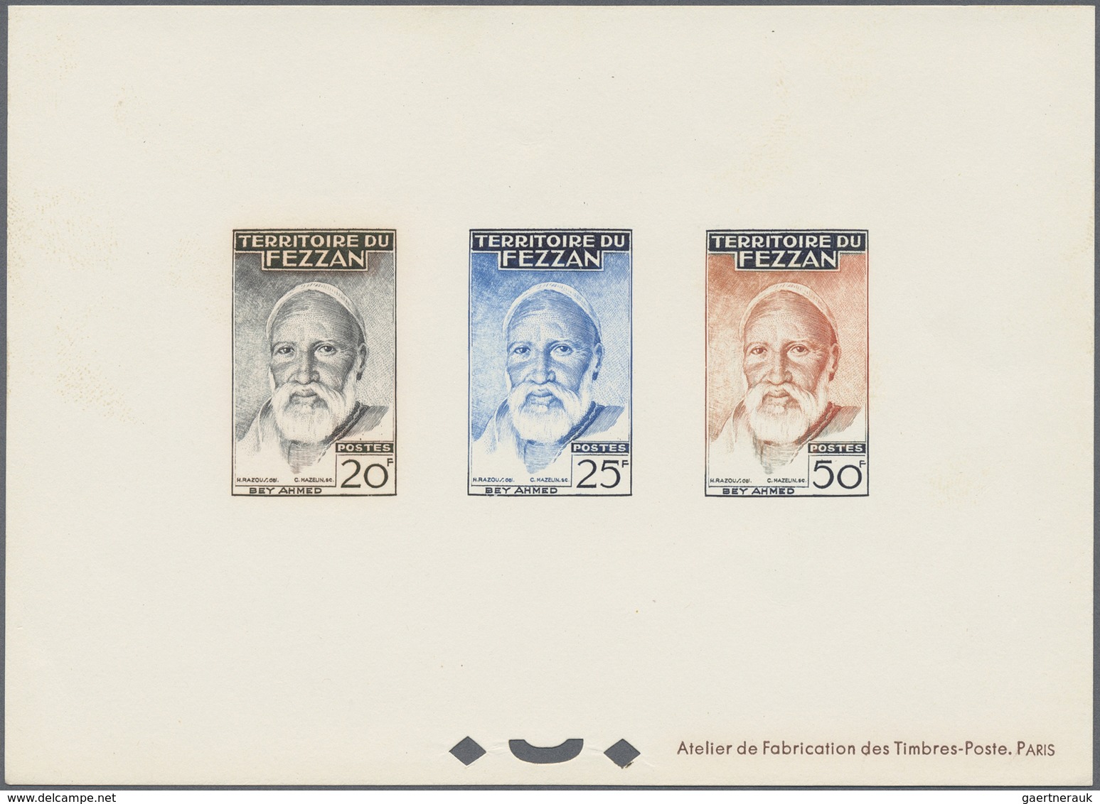 (*) Fezzan: 1951, Definitives "Agriculture", Complete Set, Four Epreuve Collective (one Piece Slightly C - Lettres & Documents