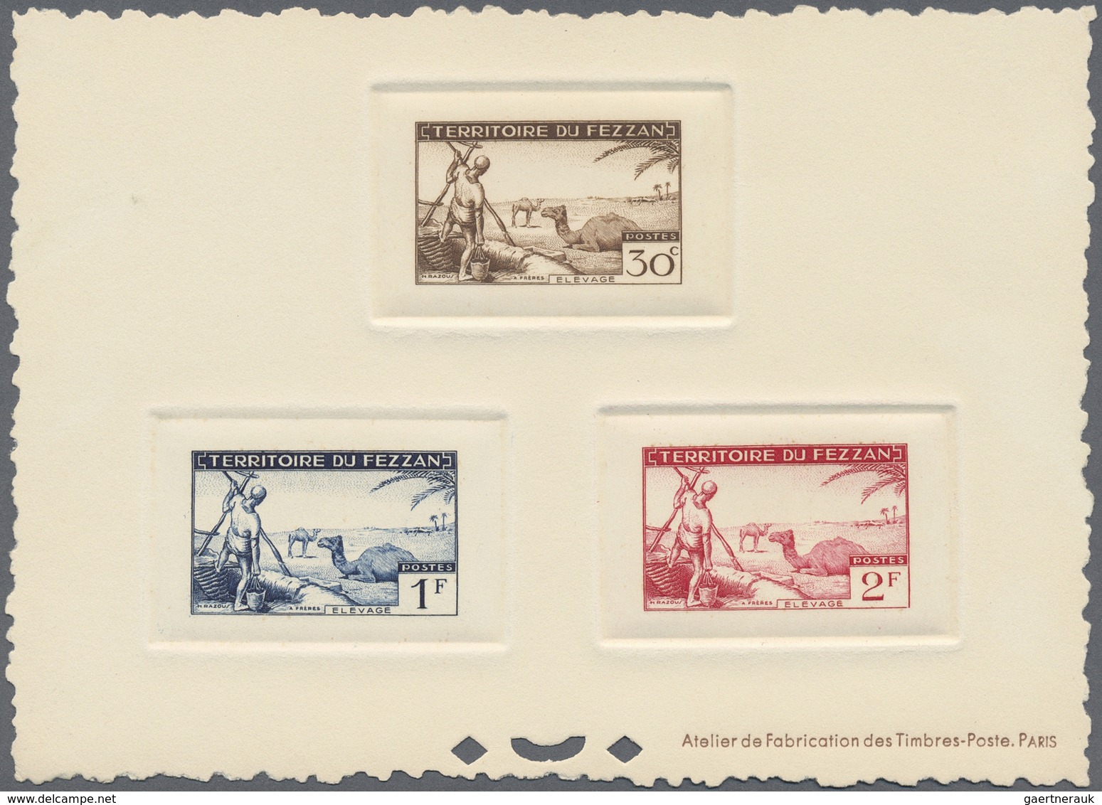 (*) Fezzan: 1951, Definitives "Agriculture", Complete Set, Four Epreuve Collective (one Piece Slightly C - Lettres & Documents