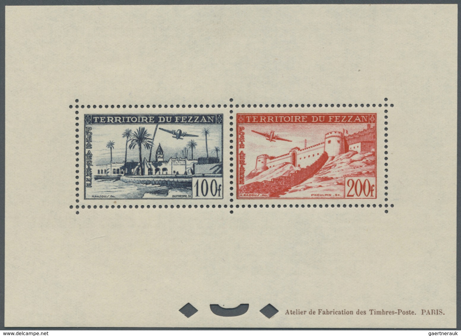 ** Fezzan: 1951, Airmails, Bloc Speciaux, Unmounted Mint. Very Rare, Only Few Known. Maury BS3 - Lettres & Documents