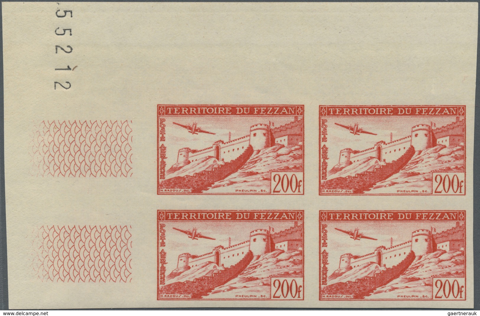 ** Fezzan: 1951, Imperf Air Mail Set Of Two Values In Corner Margin Blocks Of Four With Imprint, Mint N - Covers & Documents