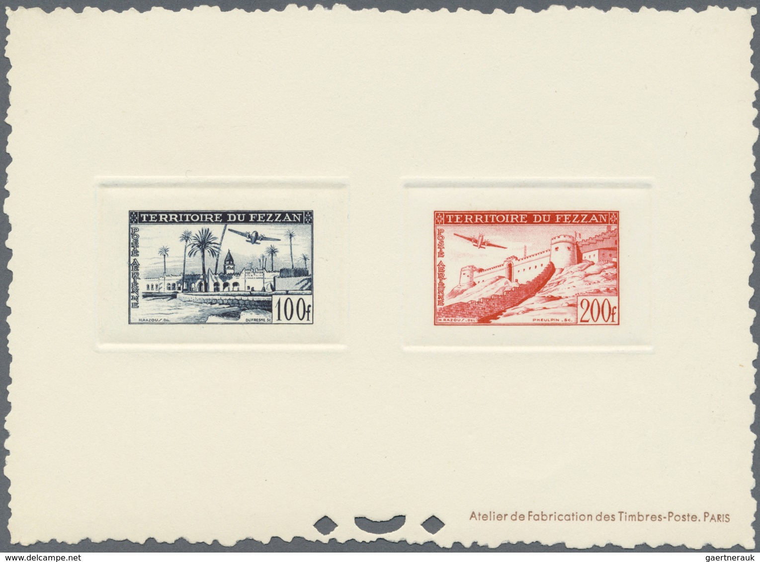 (*) Fezzan: 1951. Lot With One Composite Epreuve D'atelier For The Complete Air Mail Set Showing "Oasis" - Lettres & Documents