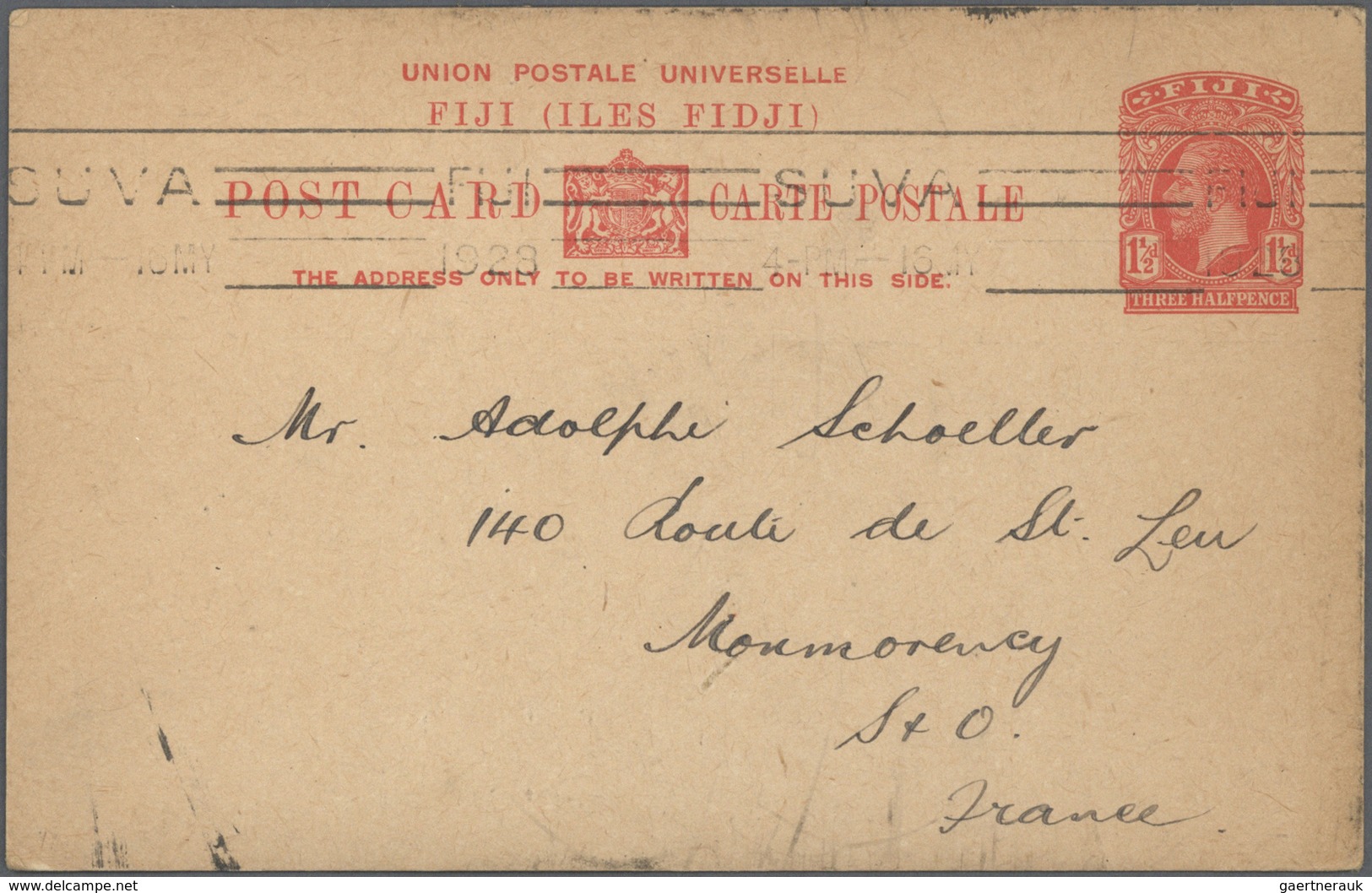 GA Fiji-Inseln: 1897/1928, seven different stat. postcards incl. two uprated prov. surcharged issues (o