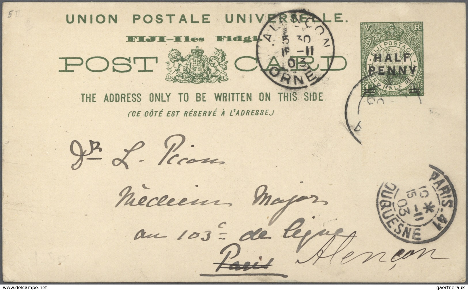 GA Fiji-Inseln: 1897/1928, seven different stat. postcards incl. two uprated prov. surcharged issues (o