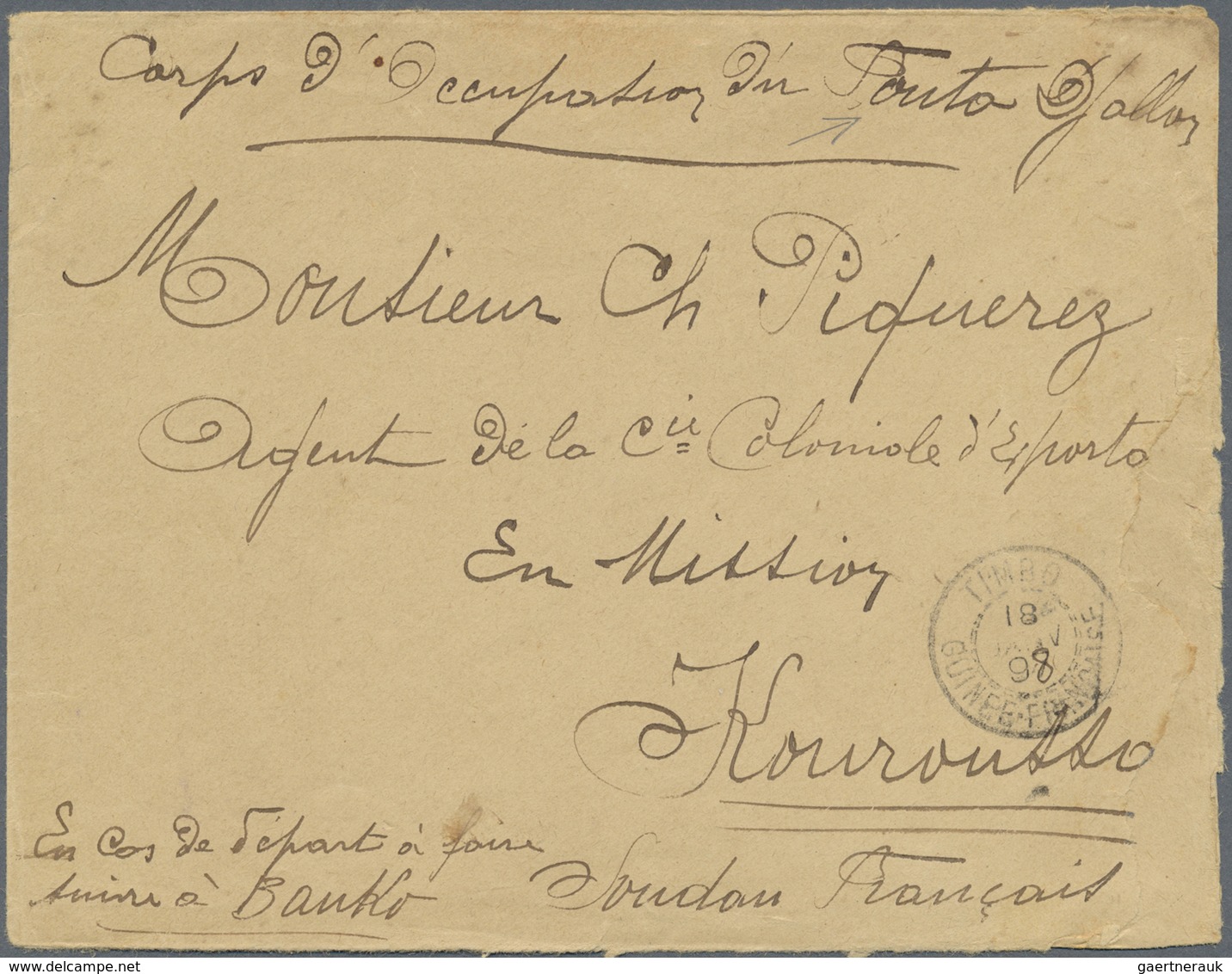 Br Französisch-Guinea: 1898. Stampless Envelope (faults) Written From Timbo, French Guinee Addressed To - Autres & Non Classés