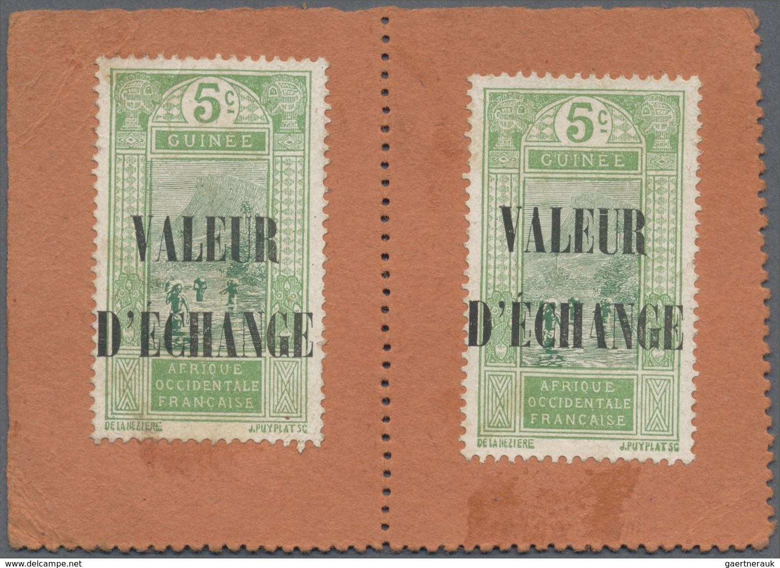 Französisch-Guinea: 1913 (ca.), 5c. With Overprint "VALEUR D'ECHANGE", Two Copies On Piece. Rare! ÷ - Autres & Non Classés