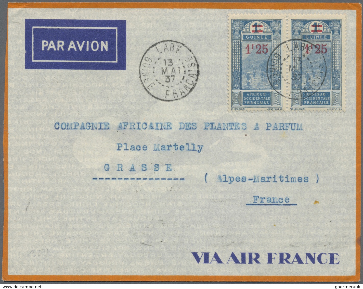 Br/ Französisch-Guinea: 1937, AIR FRANCE Flight, Letter From LABE GUINEE FRANCAISE 13 MAI 37 Via Conakry - Autres & Non Classés