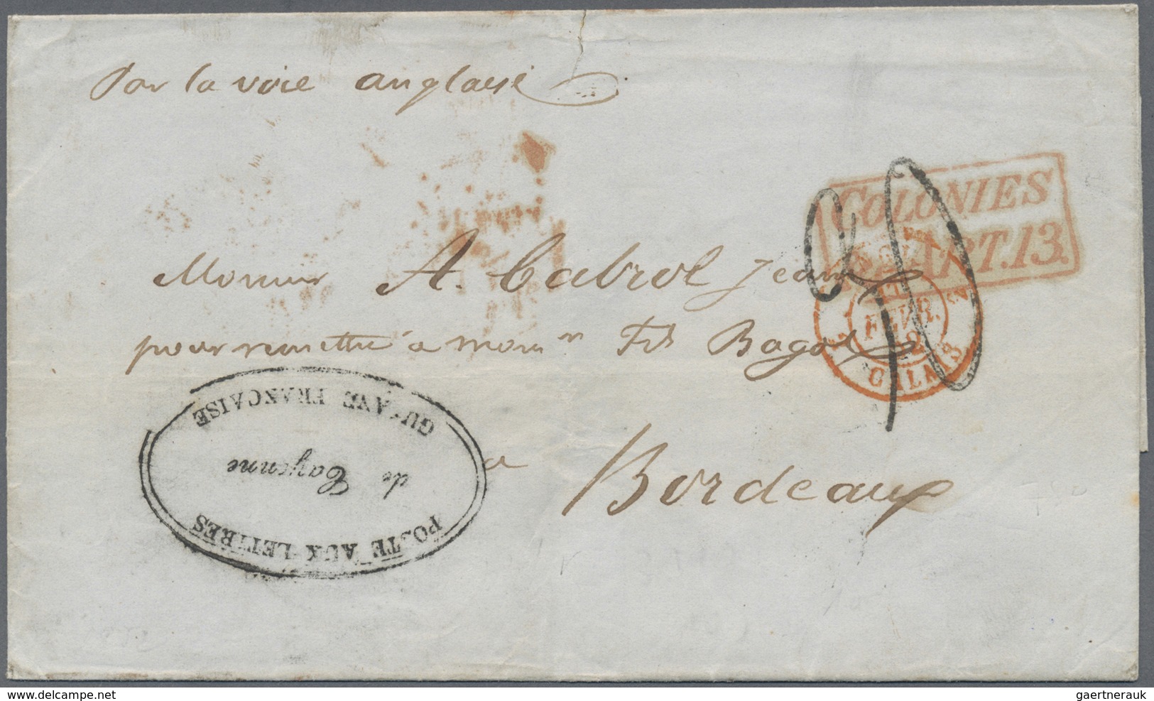 Br Französisch-Guyana: 1852. Stampless Envelope (tears) Written From Cayenne Cancelled By Oval ‘Poste A - Lettres & Documents