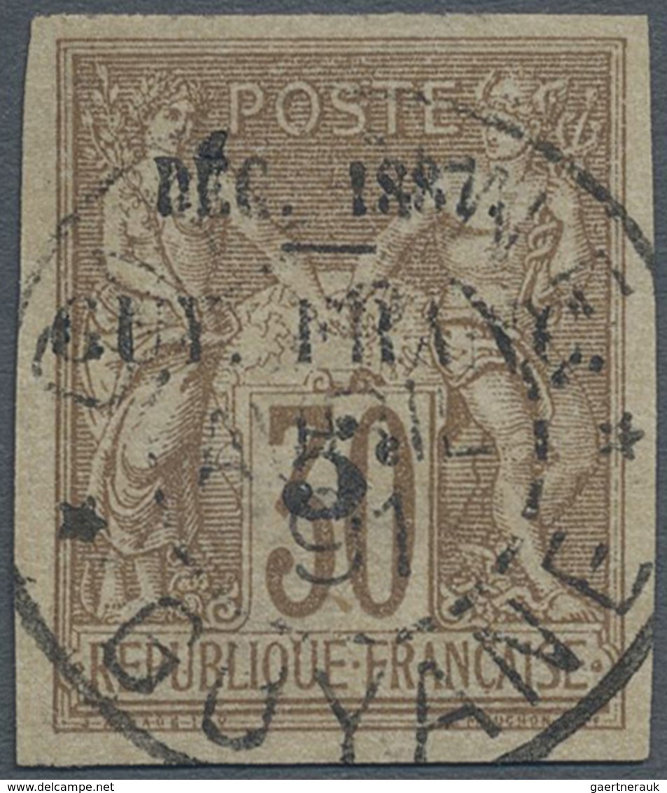 O Französisch-Guyana: 1887, 0f25 On 30 C. Brown With Imprint "Déc 1887 / GUY FRANC", Cancelled Single - Lettres & Documents