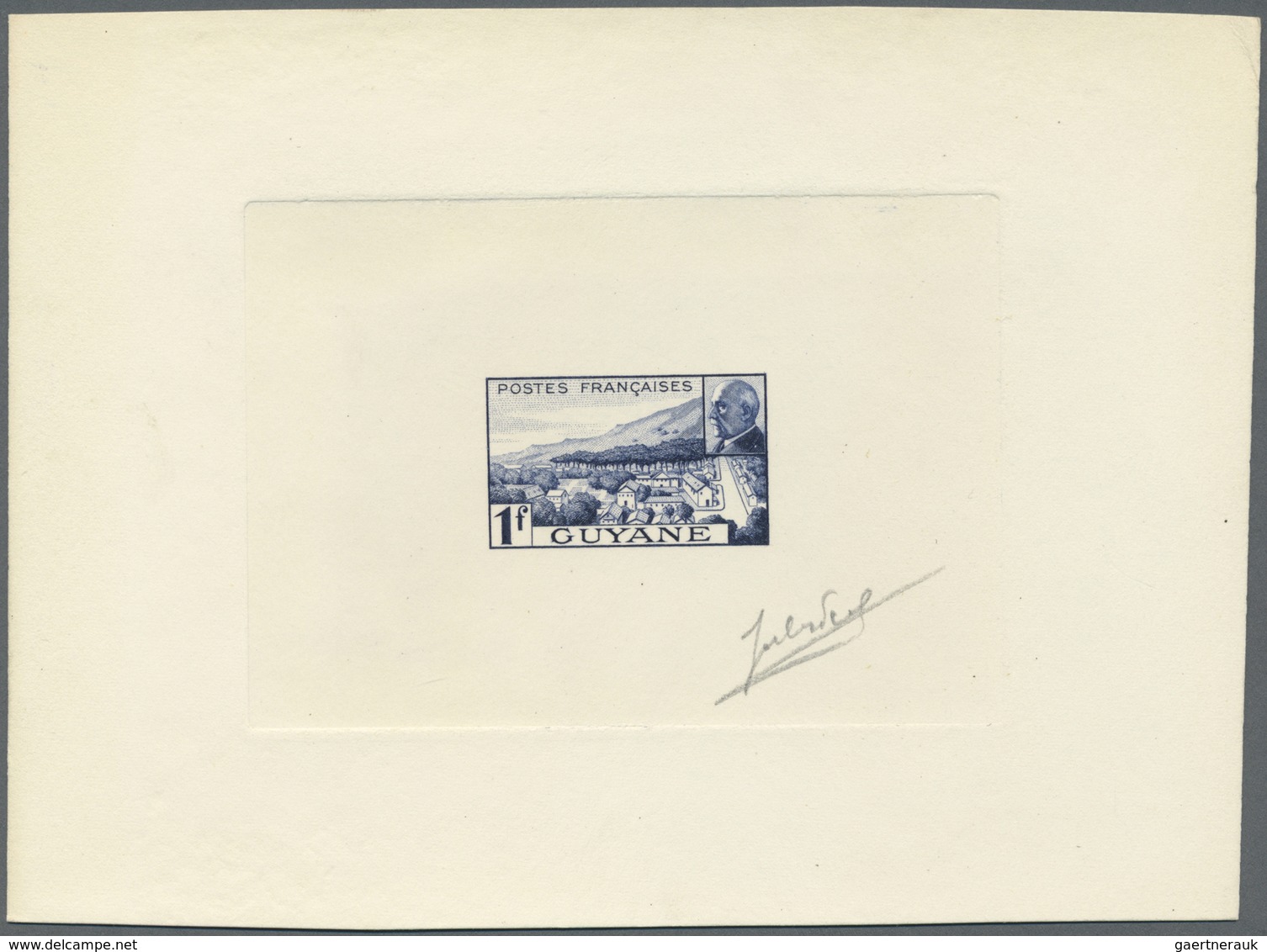 (*) Französisch-Guyana: 1941, Petain/Cayenne Scenery, 1fr. Epreuve D'artiste In Ultramarine, With Signat - Lettres & Documents