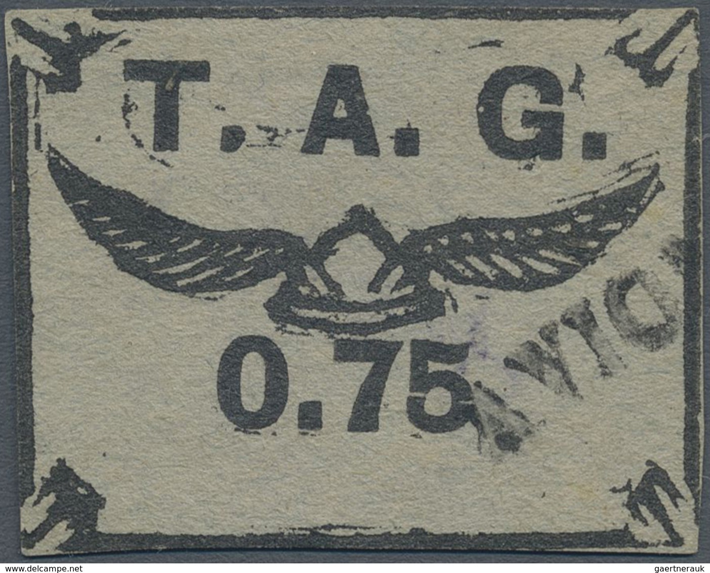 O Französisch-Guyana - Flugmarken (T.A.G.): 1921, T.A.G.-issue: 75 C Black On Gray (wing Helmet), Used - Lettres & Documents