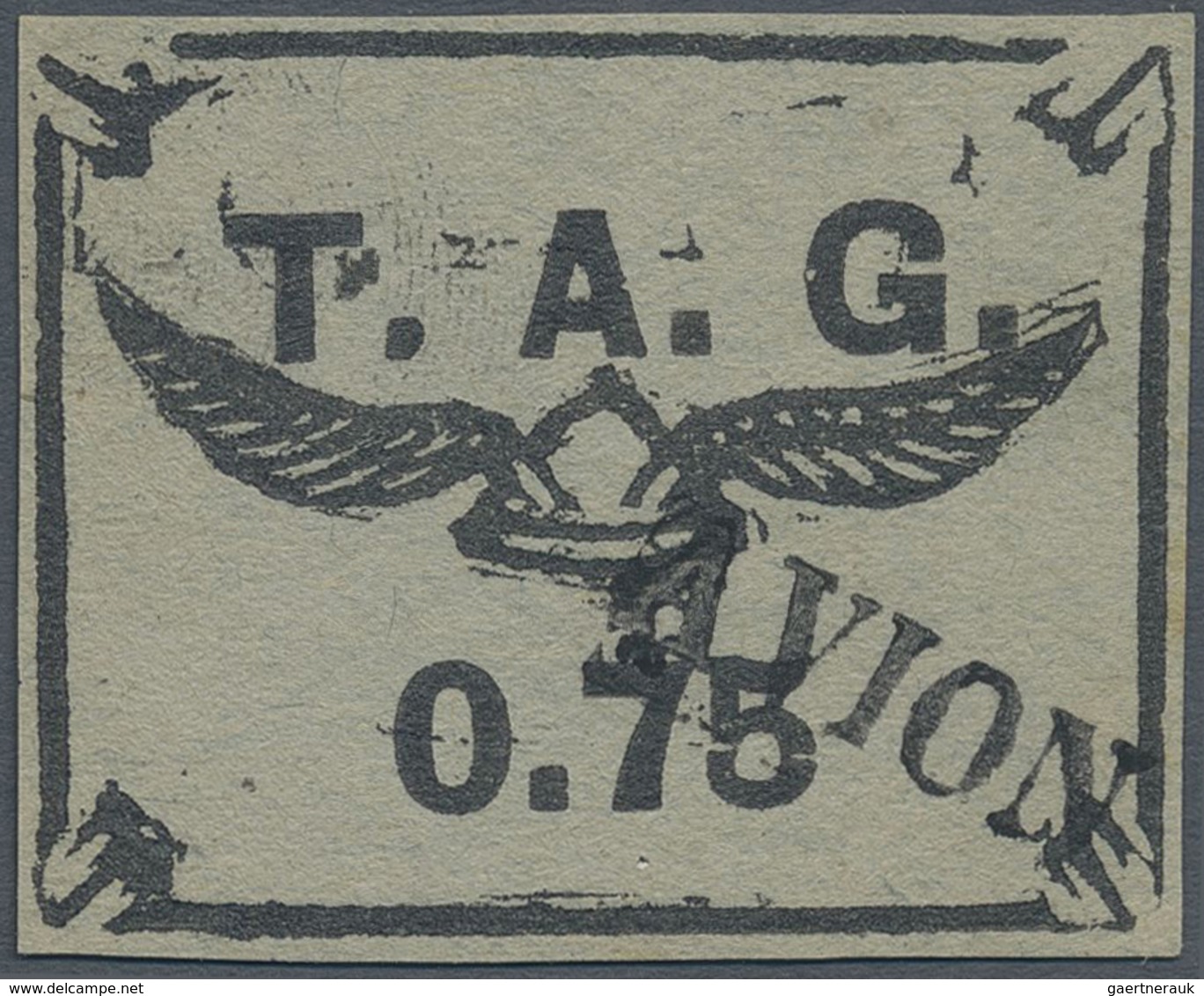 O Französisch-Guyana - Flugmarken (T.A.G.): 1921, T.A.G.-issue: 75 C Black On Gray (wing Helmet), Used - Lettres & Documents