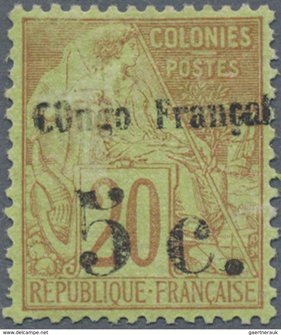 * Französisch-Kongo: 1891, „Congo Francaise 5 C." In Black On 20 C. Mint LH, VF, Signed Mi. 1.400,- € - Lettres & Documents