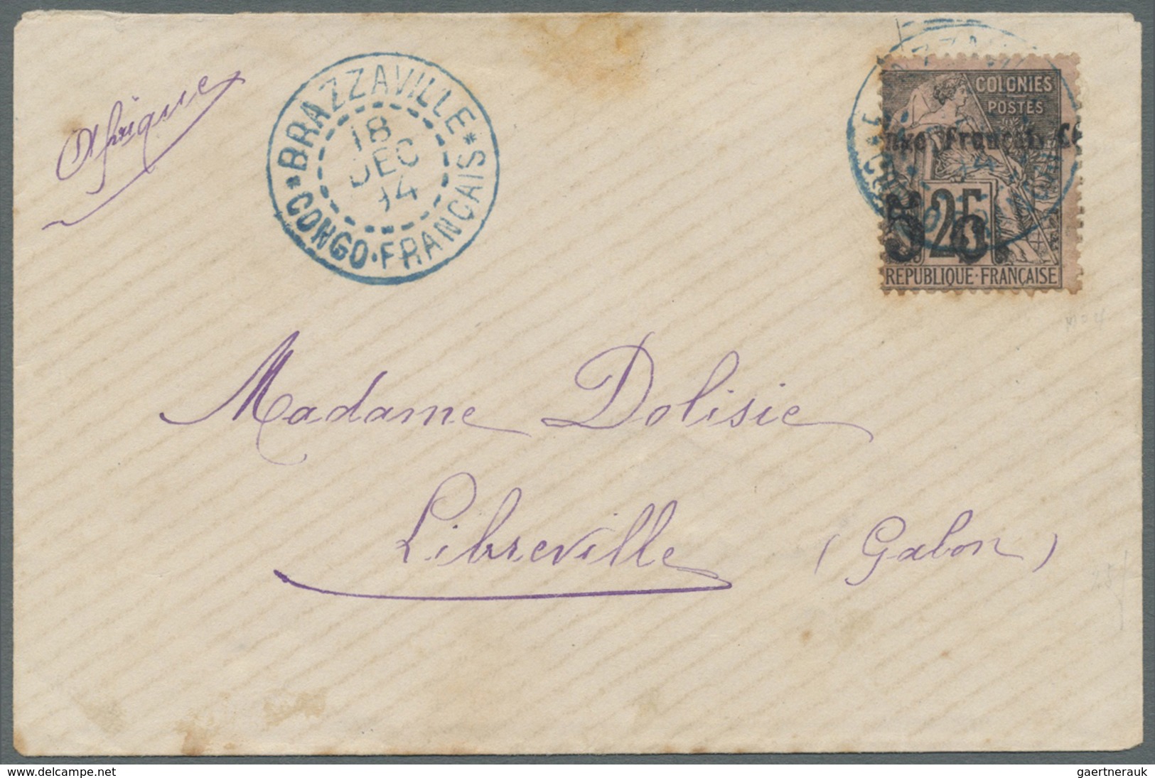 Br Französisch-Kongo: 1894. Envelope To Gabon Bearing Yvert 4, 5 On 25c Black/rose Tied By Brazza Ville - Lettres & Documents