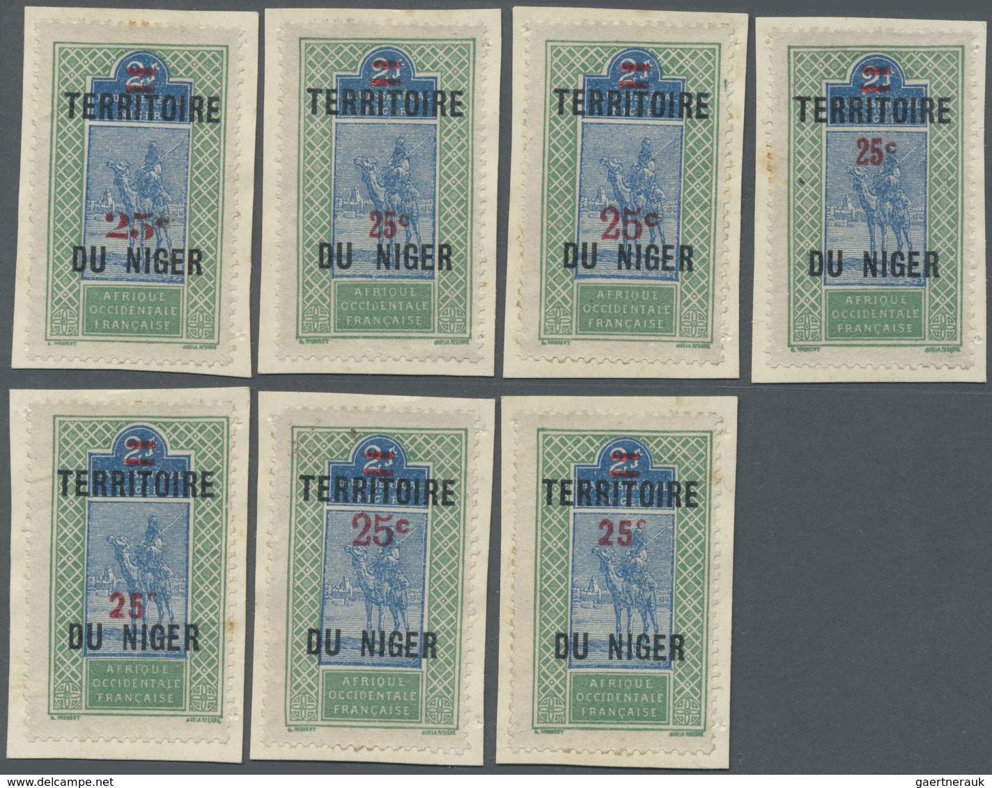 Brfst Französisch-Niger: 1922, 25 C. On 2 F. Green/blue Tuareg With Overprint, Seven Different Value Overp - Lettres & Documents