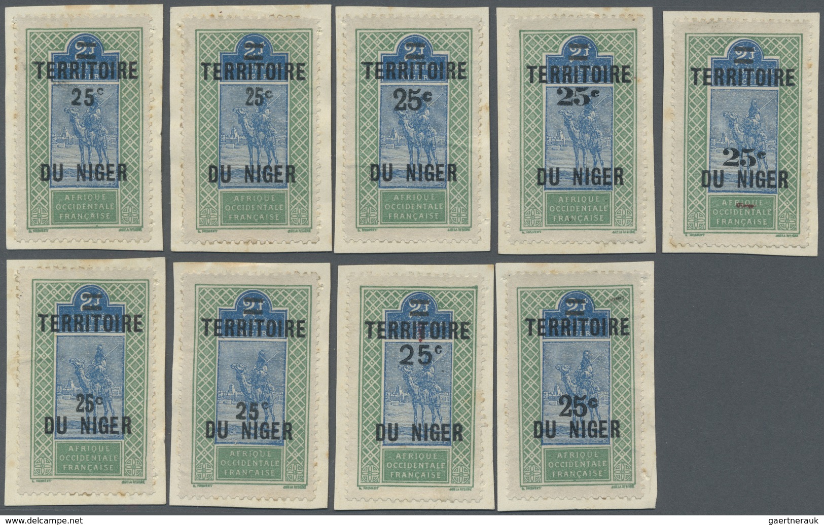 Brfst Französisch-Niger: 1922, 25 C. On 2 F. Green/blue Tuareg With Overprint, Seven Different Value Overp - Storia Postale