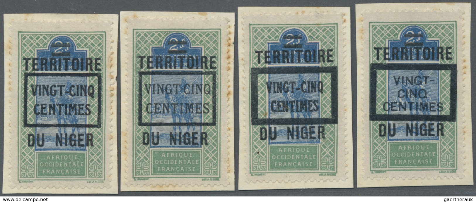 Brfst Französisch-Niger: 1922, VINGT-CINQ-CENTIMES On 2 F. Green/blue Tuareg With Overprint, Four Differen - Lettres & Documents