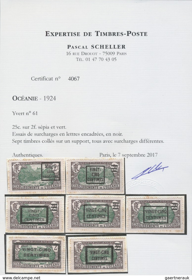 Brfst Französisch-Ozeanien: 1924, VINGT-CINQ-CENTIMES On 2 Fr. Brown/green With Overprint, Seven Different - Other & Unclassified