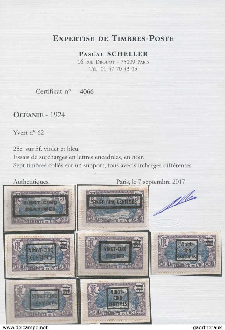 Brfst Französisch-Ozeanien: 1924, VINGT-CINQ-CENTIMES On 5 Fr. Violet/blue With Overprint, Seven Different - Autres & Non Classés