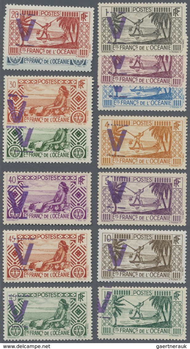 * Französisch-Ozeanien: 1945, 39 Different Stamps Issued 1922/34/41, All With Manual Violet Victory-im - Autres & Non Classés