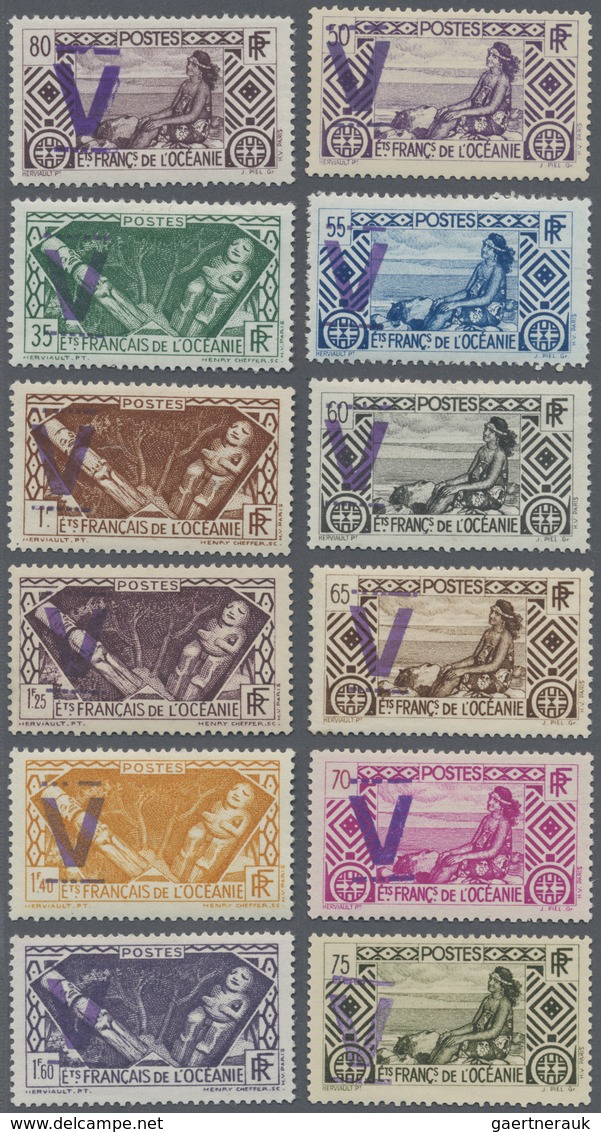 * Französisch-Ozeanien: 1945, 39 Different Stamps Issued 1922/34/41, All With Manual Violet Victory-im - Autres & Non Classés