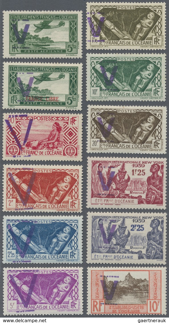 * Französisch-Ozeanien: 1945, 39 Different Stamps Issued 1922/34/41, All With Manual Violet Victory-im - Autres & Non Classés