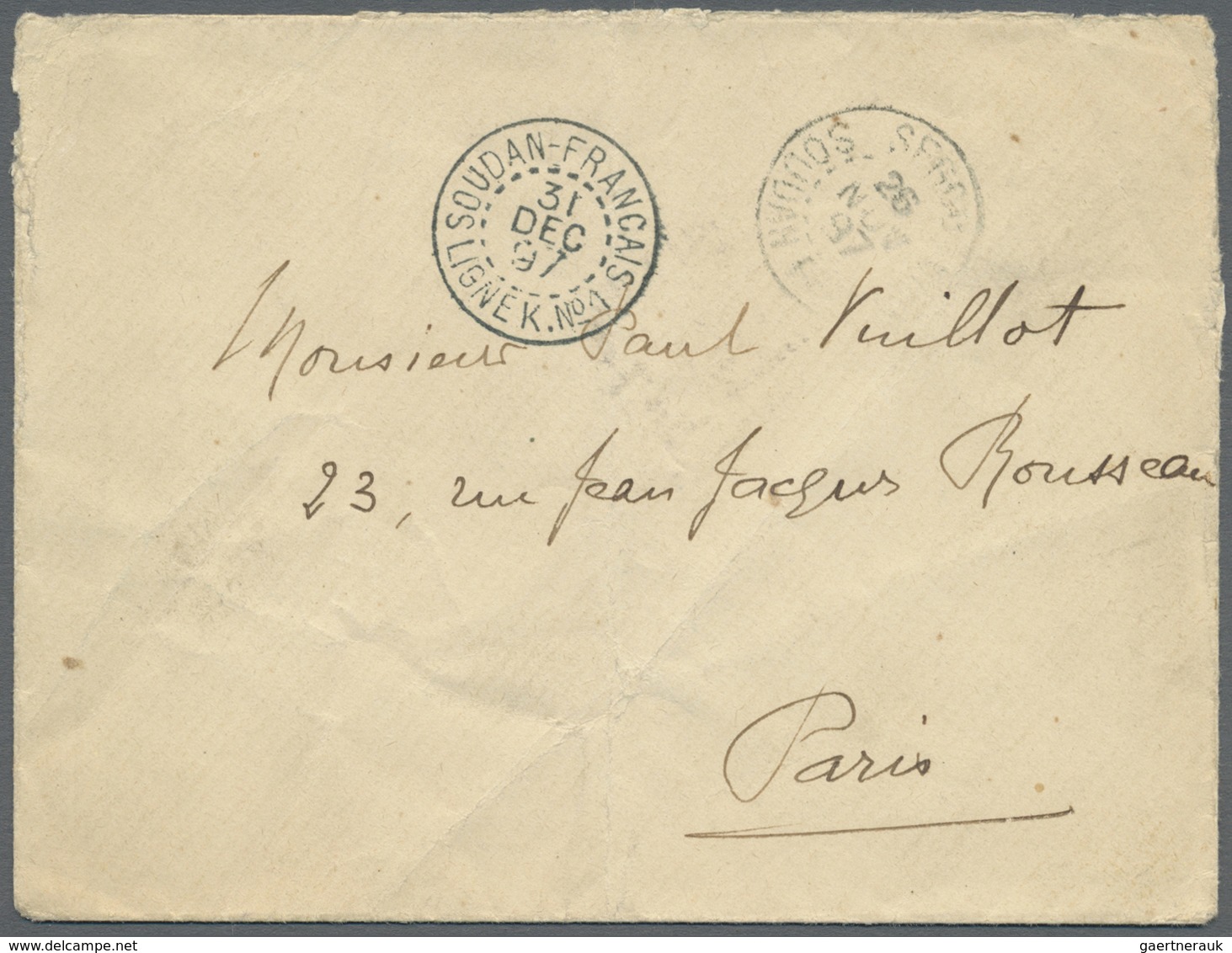 Br Französisch-Sudan: 1897 (26.11.), Stampless Cover Used From SEGOO To Paris With Transitmarks Of KAYE - Brieven En Documenten