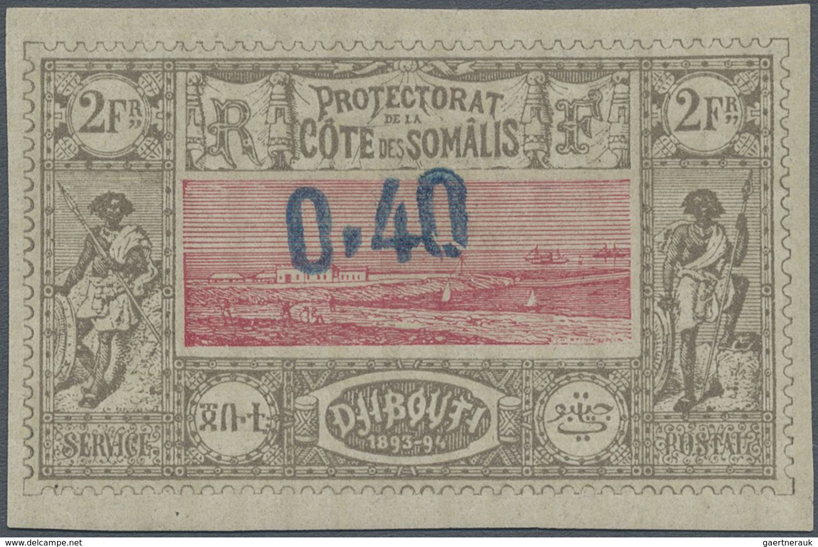 * Französische Somaliküste: 1902, 0,40 On 2 Fr. Greybrown/rose With Surcharge, Mint LH With Original G - Gebruikt