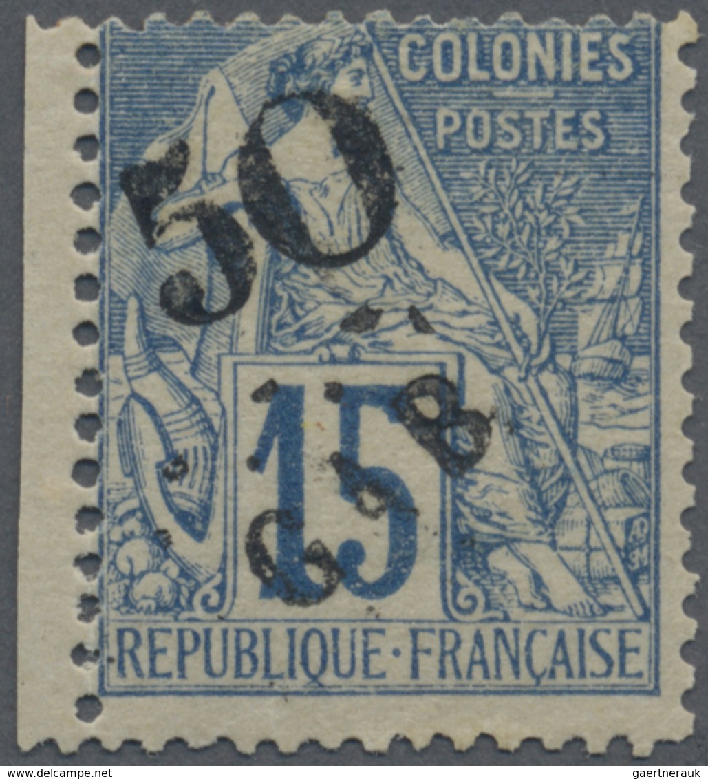 * Gabun: 1886 "50" And "GAB" On 15c. Blue, Single With Part Of Left Sheet Margin, Mint With Several Hi - Autres & Non Classés