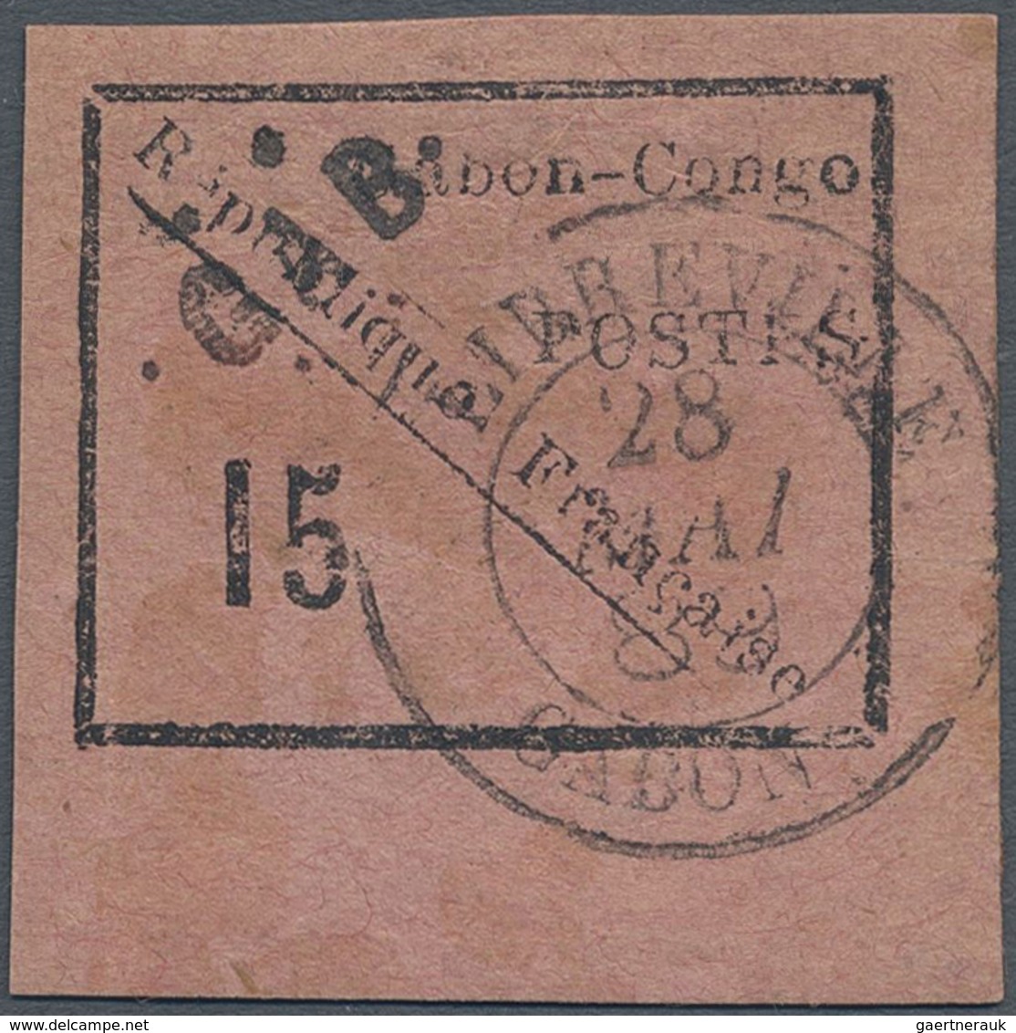 O Gabun: 1889, 15c. Black On Pink 'Gabon Congo' With Overprint 'GAB In 6 Points', Used With Full Margi - Autres & Non Classés