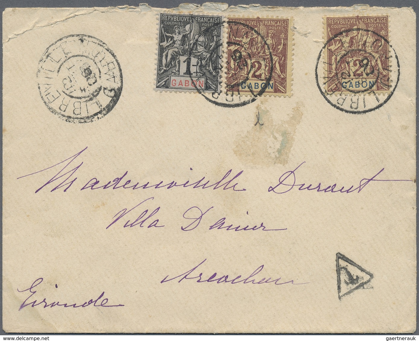 Br Gabun: 1906. Roughly Opend Envelope Addressed To France Bearing Gabon Yvert 16, 1c Black/azure And Y - Autres & Non Classés