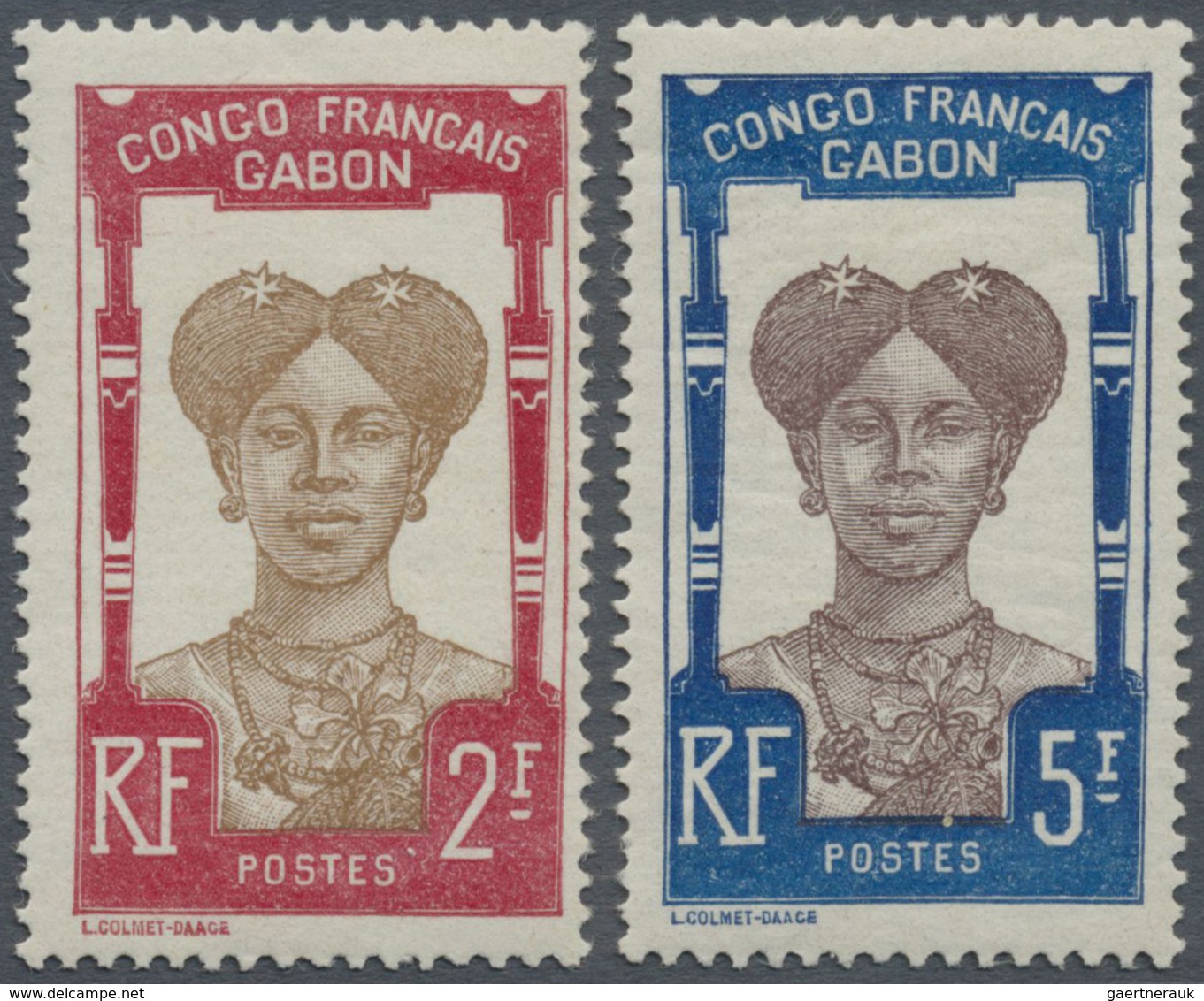 * Gabun: 1910, Definitives "Pictorials", 2fr. And 5fr. "Bantu Woman", Mint O.g. With Hinge Remnants (5 - Autres & Non Classés