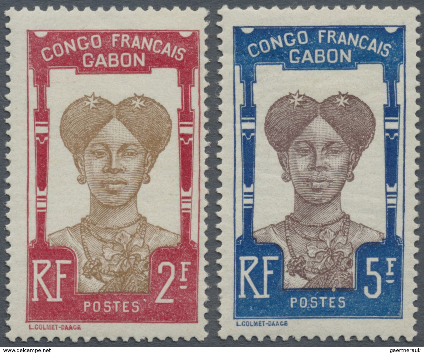 * Gabun: 1910, Definitives "Pictorials", 2fr. And 5fr. "Bantu Woman", Mint O.g. With Hinge Remnants (5 - Andere & Zonder Classificatie