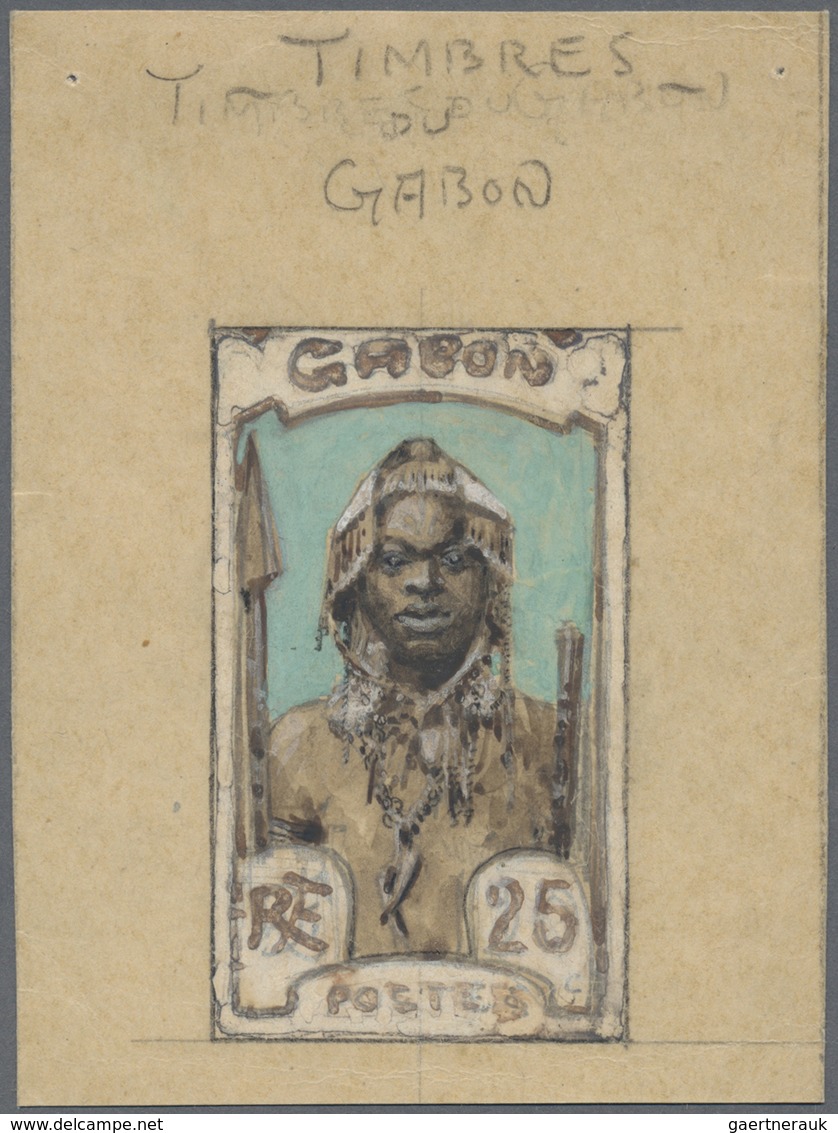 (*) Gabun: 1910 Gabon, Original Hand Painted Artwork For The Pictorial Issue, Approximately 83x112mm, An - Autres & Non Classés