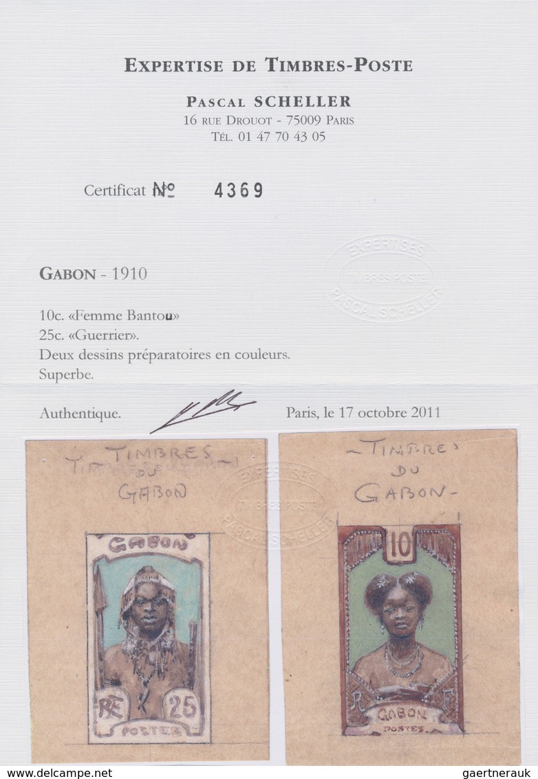 (*) Gabun: 1910 Gabon, Original Hand Painted Artwork For The Pictorial Issue, Approximately 83x112mm, An - Autres & Non Classés
