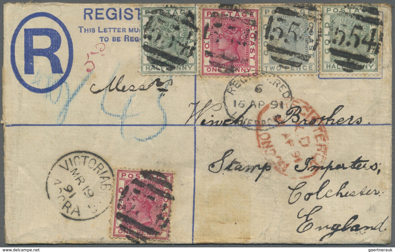 GA Goldküste: 1891. Registered Gold Coast Colony Postal Stationery Envelope 'two Pence' Blue Upgraded W - Goudkust (...-1957)