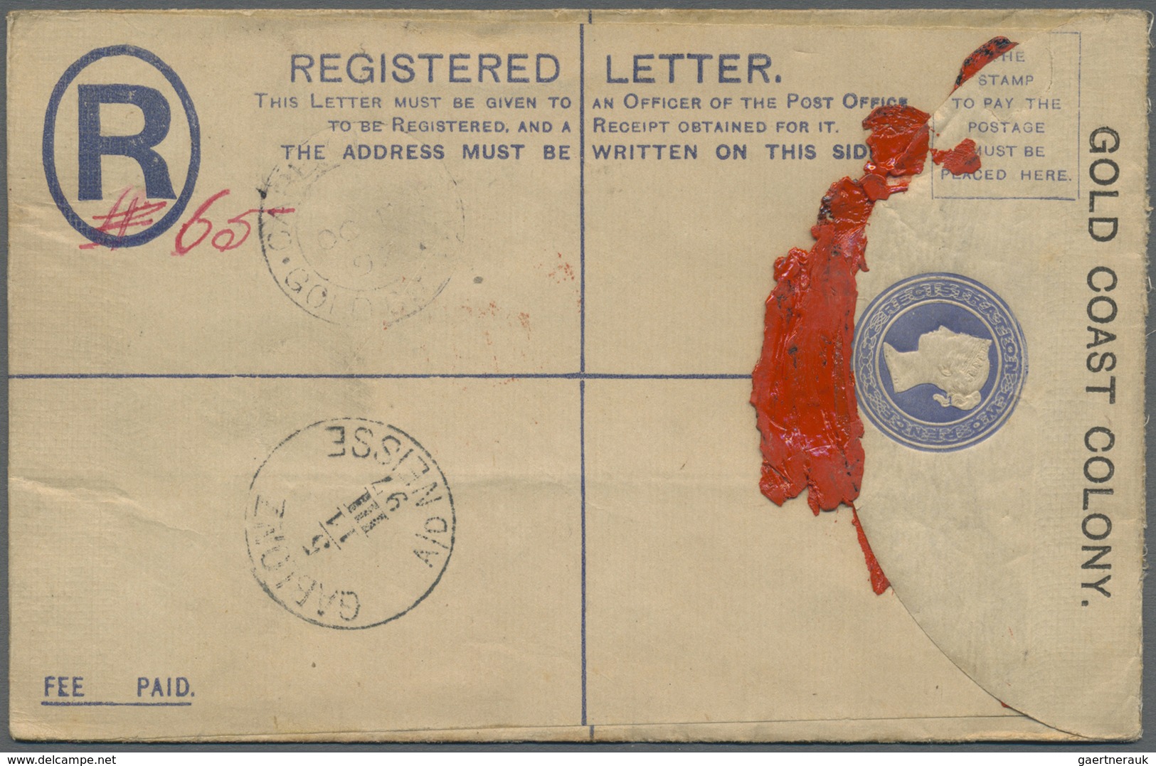 GA Goldküste: 1897. Registered Postal Stationery Envelope 2d Blue (toning, Creases) Upgraded With SG 14 - Goudkust (...-1957)