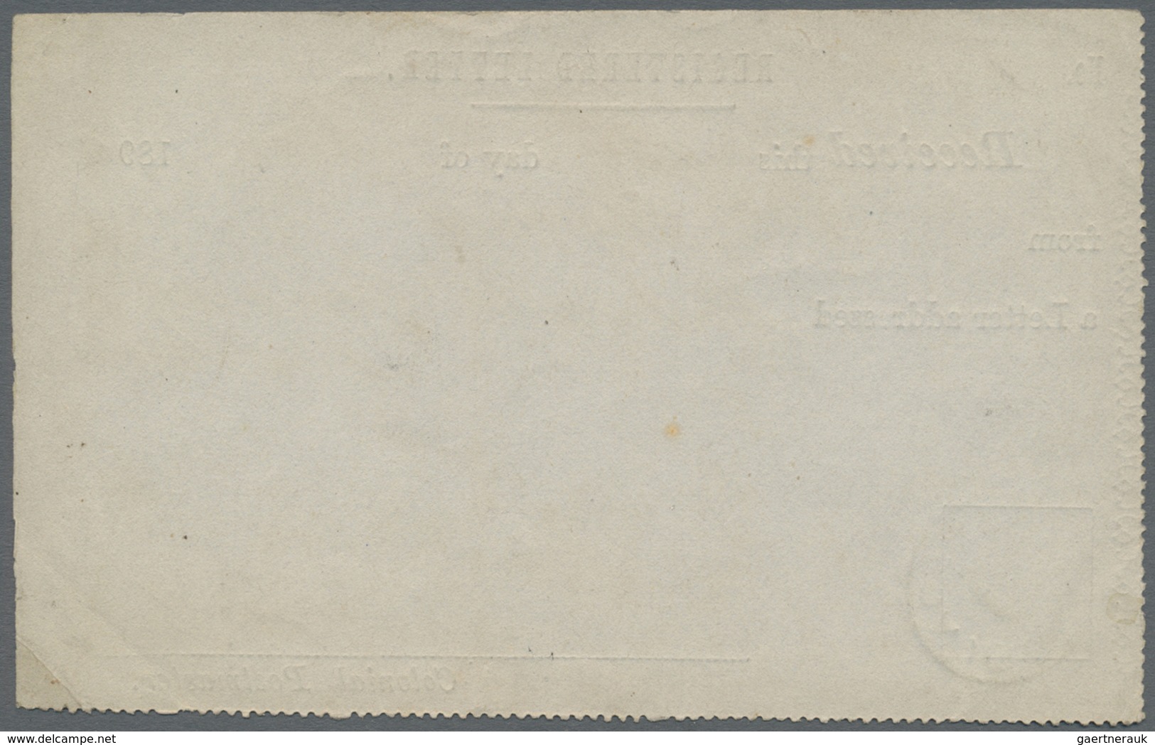 Br Grenada: 1890. Receipt Form For Registered Letter Cancelled By 'Grenada/D' (16/12) Date Stamp In Blu - Grenada (...-1974)