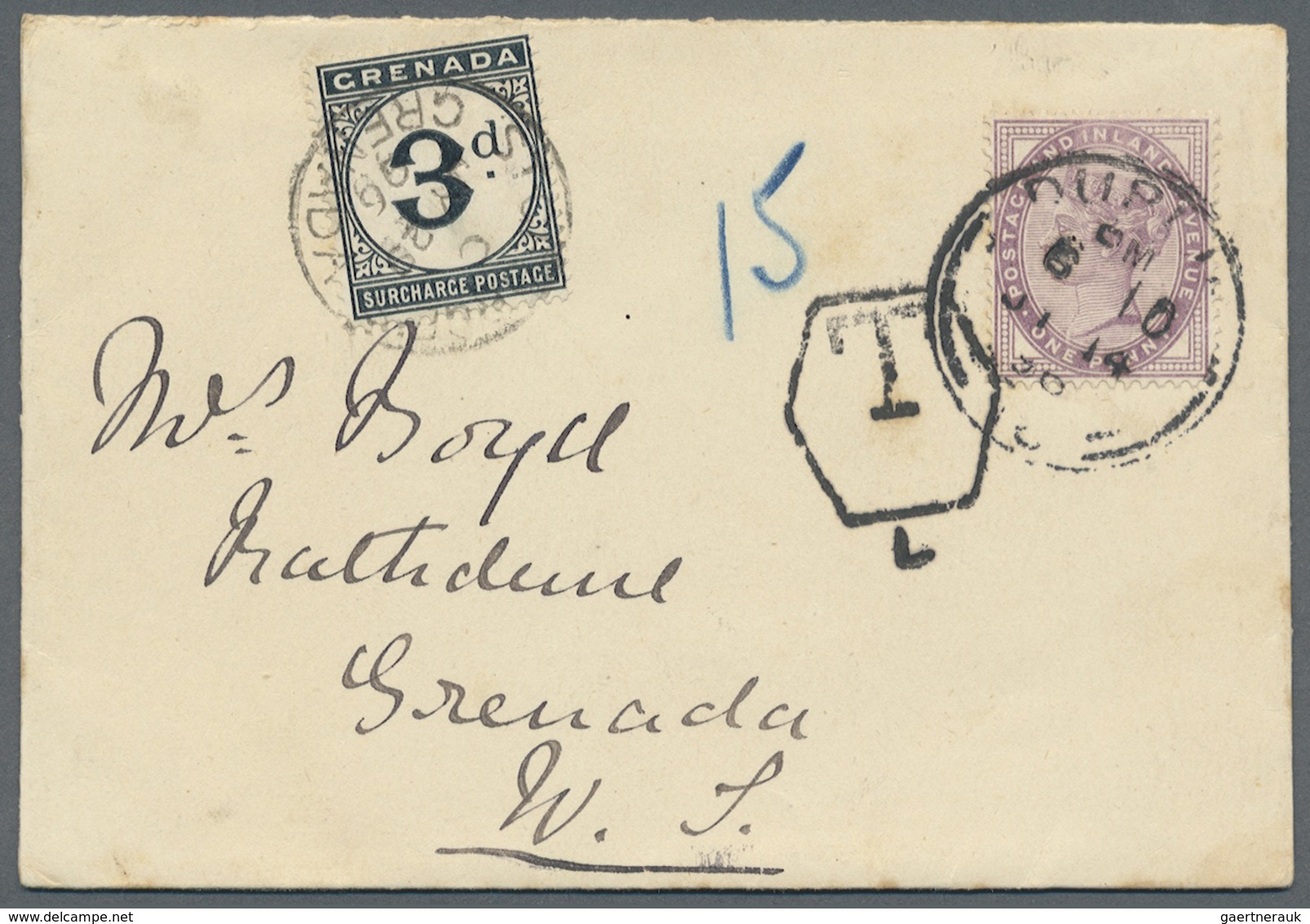 Br Grenada: 1896. Envelope Addressed To The West Indies Bearing Great Britain SG 172, 1d Lilac Tied By - Grenada (...-1974)